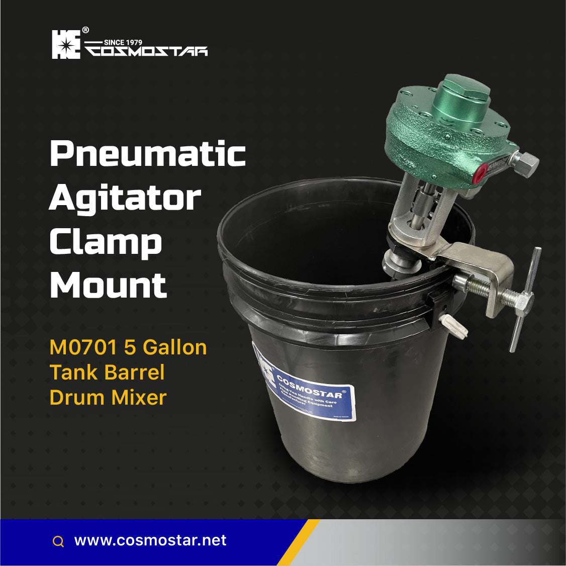 COSMOSTAR M0701 5 Gallon Pneumatic Agitator Clamp Mount Pail Mixer