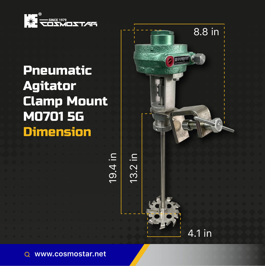 COSMOSTAR M0701 5 Gallon Pneumatic Agitator Clamp Mount Pail Mixer