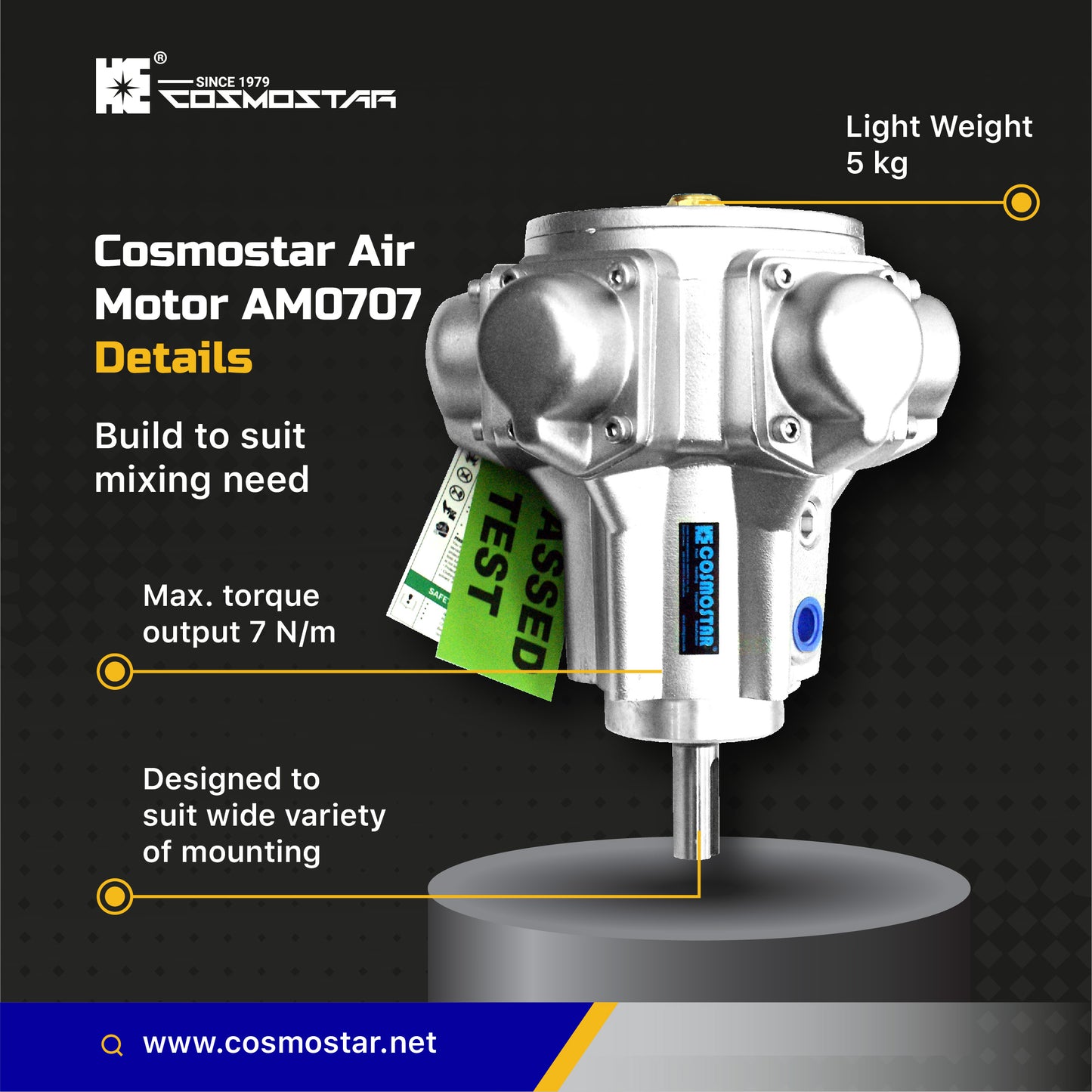 COSMOSTAR AM0707 1/2HP Radial Five-Piston Air Motor