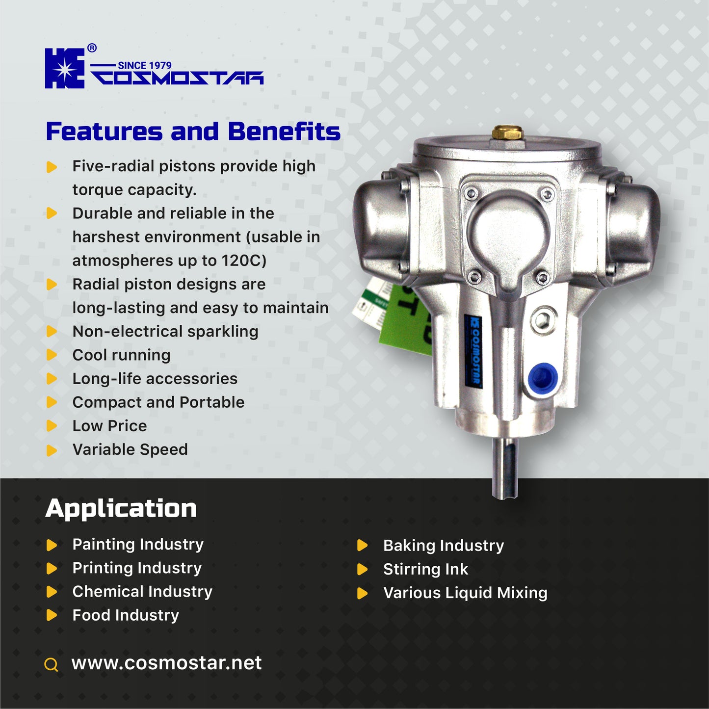 COSMOSTAR AM0707 1/2HP Radial Five-Piston Air Motor