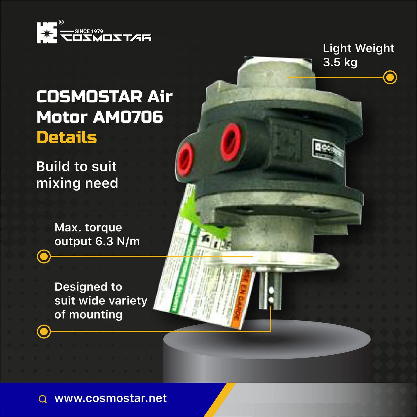 COSMOSTAR AM0706 3.6 HP Vane Type Air Motor