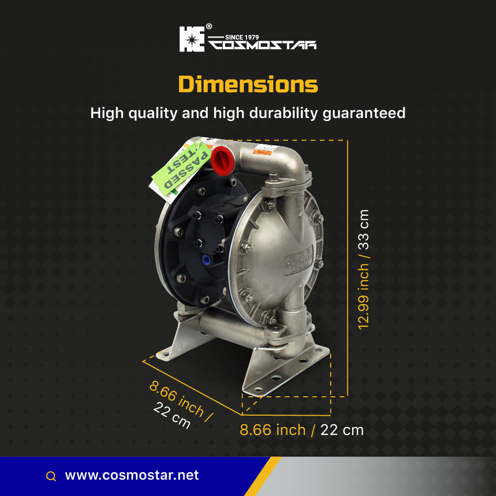 COSMOSTAR D0306 1" Stainless Steel Double Diaphragm Transfer Pump