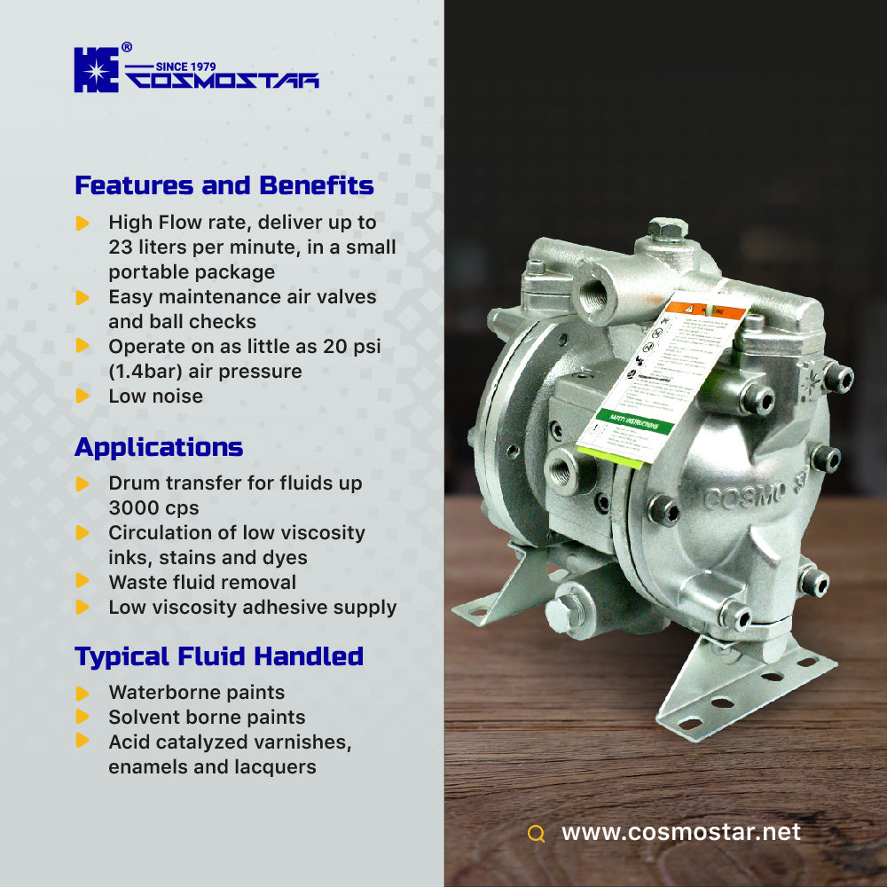 COSMOSTAR D0902 3/8" Double Diaphragm Transfer Pump