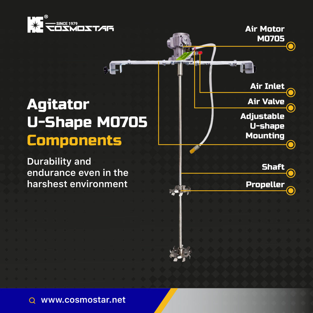 COSMOSTAR 1/8HP 55 Gallon Pneumatic Agitator Adjustable Drum Bucket Paint Mixer