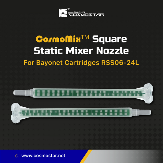 CosmoMix RSS06-24L , 400 Pieces Square Static Mixer Nozzle Tube Tip, Bayonet Connection, 4.5 Inches, 24 Elements