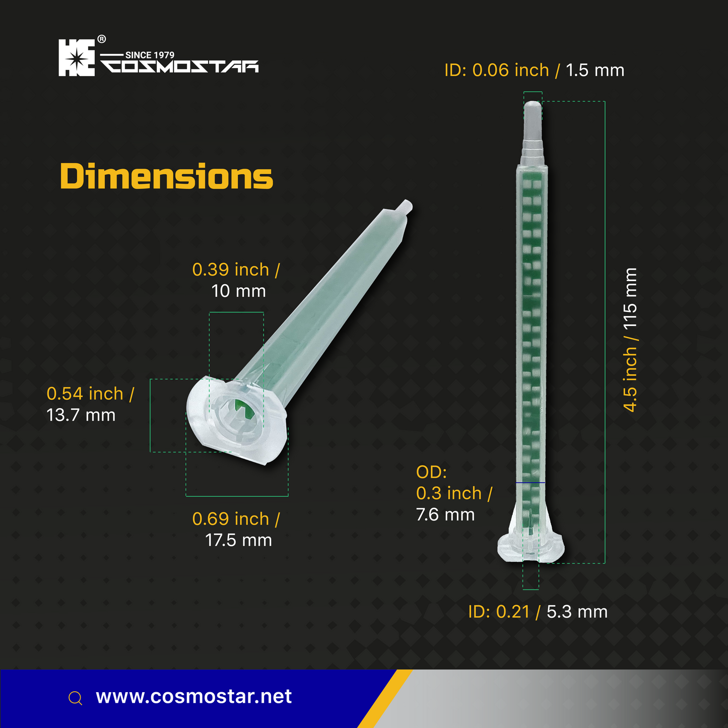 CosmoMix RSS06-24L , 400 Pieces Square Static Mixer Nozzle Tube Tip, Bayonet Connection, 4.5 Inches, 24 Elements