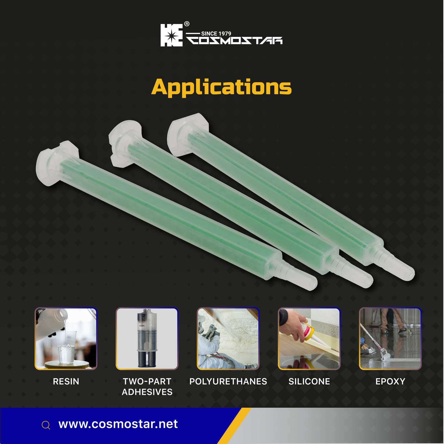 CosmoMix RSS06-24L , 400 Pieces Square Static Mixer Nozzle Tube Tip, Bayonet Connection, 4.5 Inches, 24 Elements