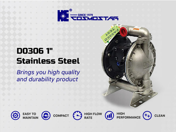 COSMOSTAR D0306 1" Stainless Steel Double Diaphragm Transfer Pump