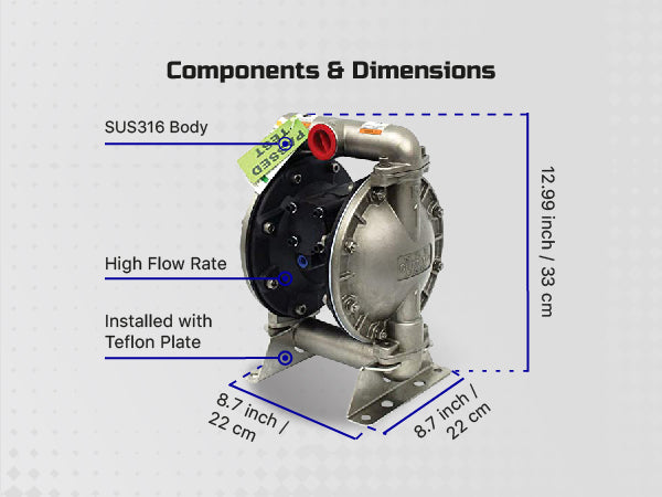 COSMOSTAR D0306 1" Stainless Steel Double Diaphragm Transfer Pump