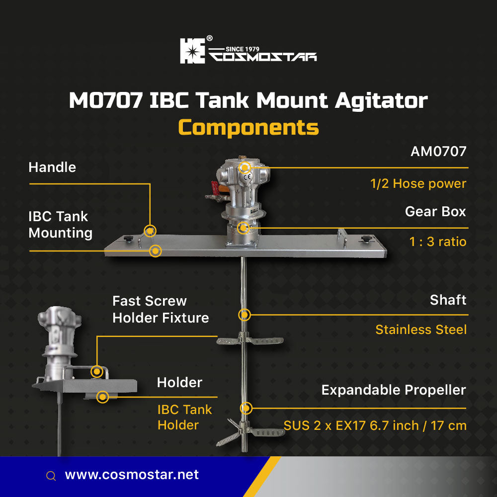 COSMOSTAR M0707 with Gear Box 3:1 Pneumatic Agitator for  IBC Mount for IBC Tank