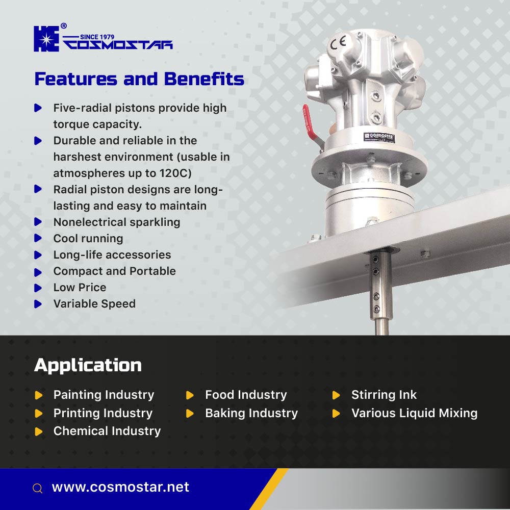 COSMOSTAR M0707 with Gear Box 3:1 Pneumatic Agitator for  IBC Mount for IBC Tank