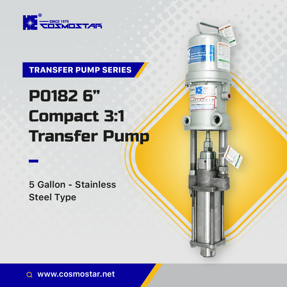 COSMOSTAR P0182 3:1 Air Operated Pneumatic 2- Ball Piston Pump, Stainless Steel Type, Stubby Length,