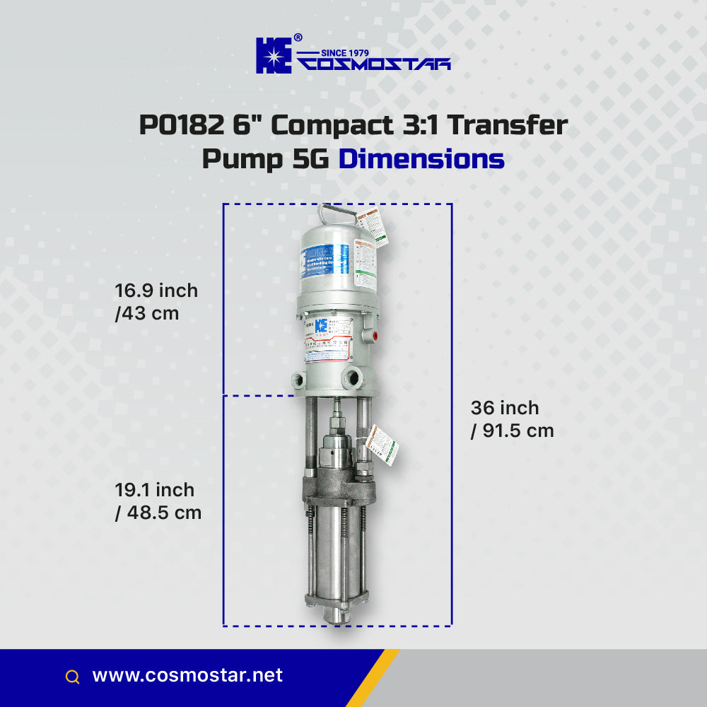 COSMOSTAR P0182 3:1 Air Operated Pneumatic 2- Ball Piston Pump, Stainless Steel Type, Stubby Length,