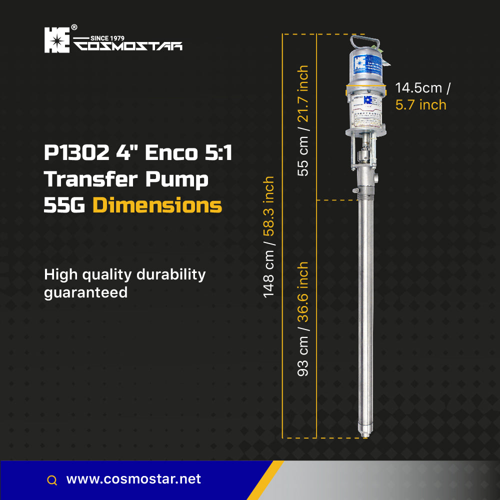 COSMOSTAR P1302 4" 5: 1 55G Pneumatic Piston Transfer  Pump (SUS304)