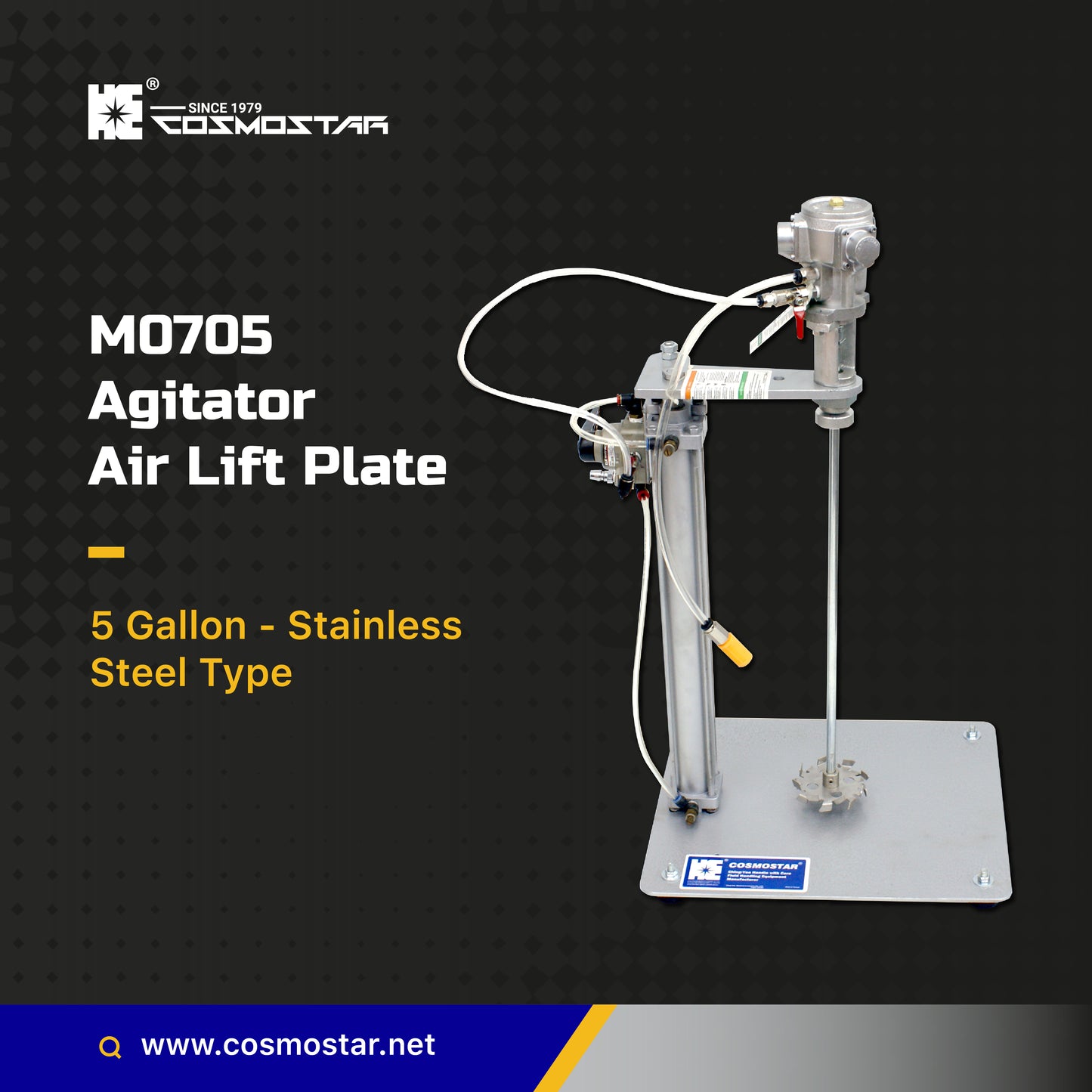 COSMOSTAR M0705 5 Gallon Pneumatic Lift Plate Mount Agitator