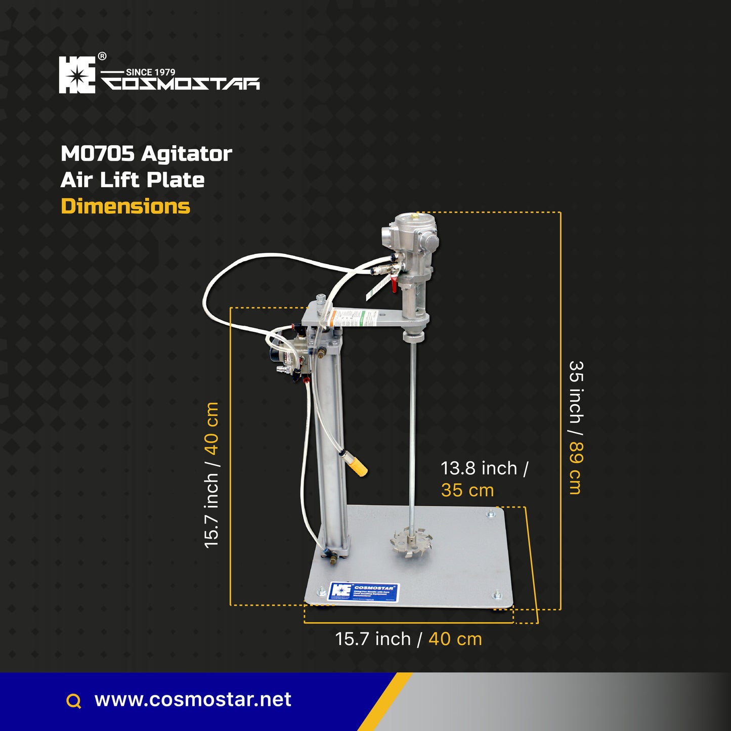 COSMOSTAR M0705 5 Gallon Pneumatic Lift Plate Mount Agitator