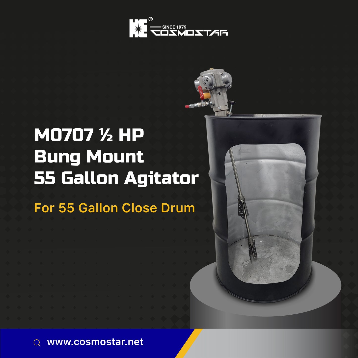 COSMOSTAR M0707 1/2 HP 55 Gallon Bung Mount  Close Drum Pneumatic Agitator