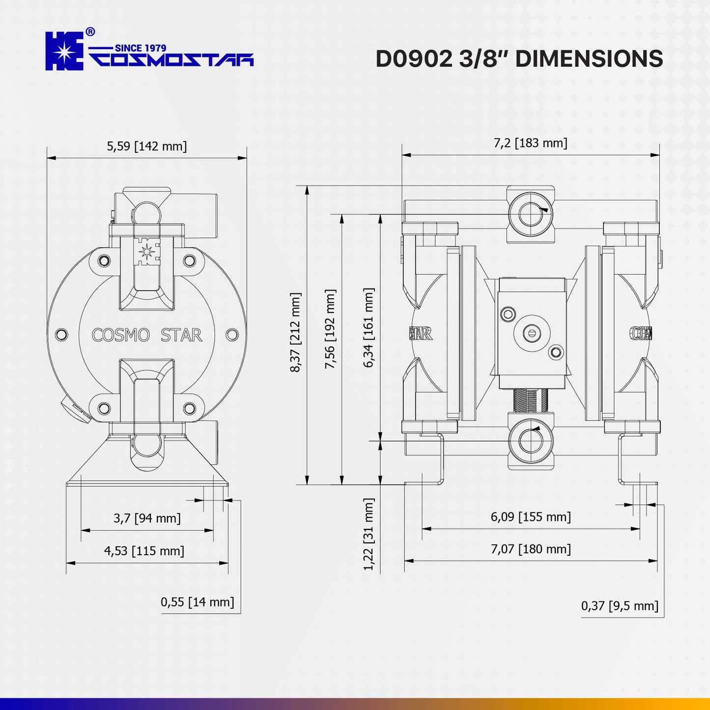 COSMOSTAR D0902 3/8" Double Diaphragm Transfer Pump