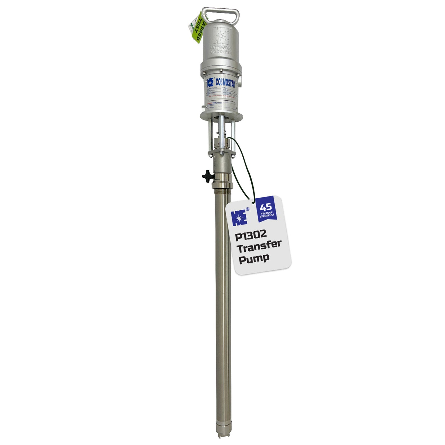 COSMOSTAR P1302 4" 5: 1 55 Gallon Stainless Steel Pneumatic Piston Transfer Drum Pump