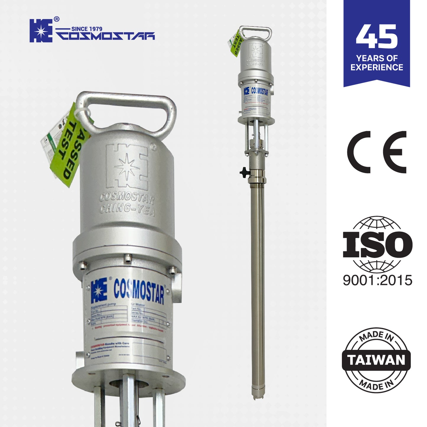 COSMOSTAR P1302 4" 5: 1 55 Gallon Stainless Steel Pneumatic Piston Transfer Drum Pump