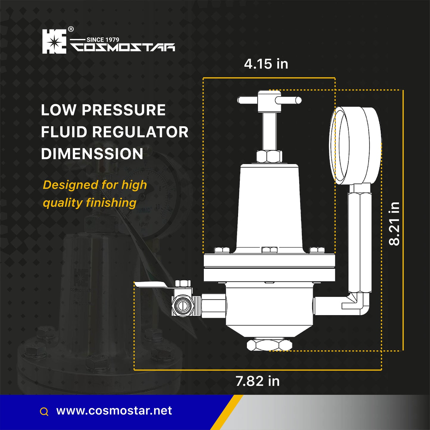 COSMOSTAR R0921 Low Pressure Fluid Regulator, Max. Fluid Inlet Pressure 145 PSI, Aluminium