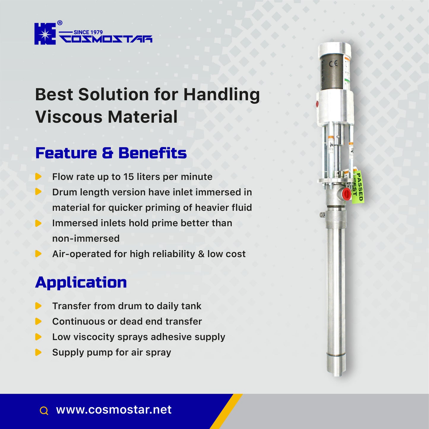 COSMOSTAR P0204 2.5" HI FLUX 2:1  Pneumatic Piston Transfer Pump