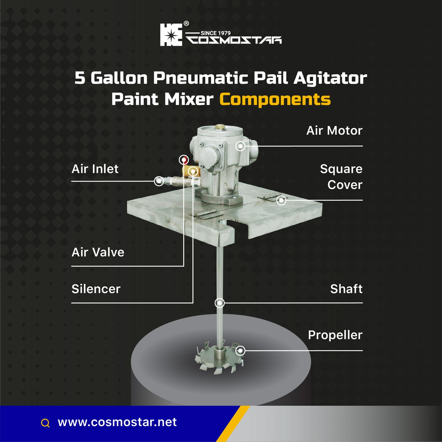 COSMOSTAR M0705 5 Gallon Pneumatic Square Pail Agitator