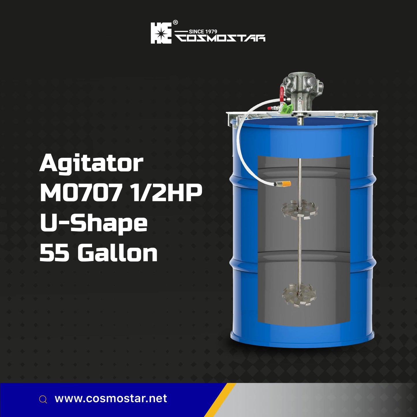 COSMOSTAR M0707 U-Shape 200L Pneumatic Agitator with Gear Box 3:1 for 55 Gallon Open Drum and Plast Drum (with 3:1 Gear Box)
