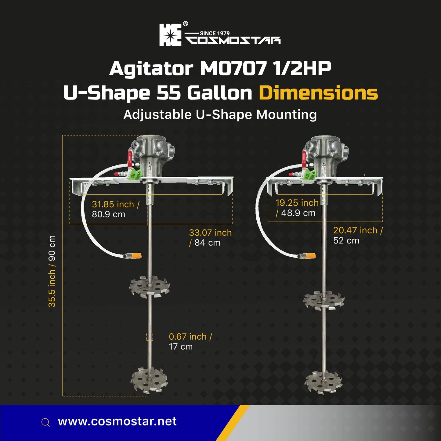 COSMOSTAR M0707 55 Gallon Drum Adjustable U Shape Pneumatic Agitator