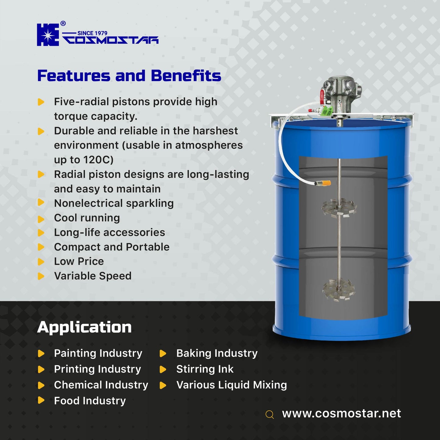 COSMOSTAR M0707 55 Gallon Drum Adjustable U Shape Pneumatic Agitator