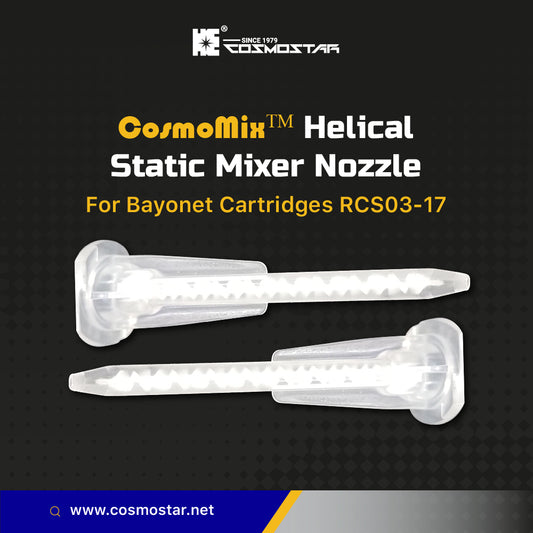 CosmoMix RCS03-17S, 500 Pieces, Helical Static Mixer Nozzle Tube Tip, Bayonet Connection, 2.44 Inches, 17 Elements