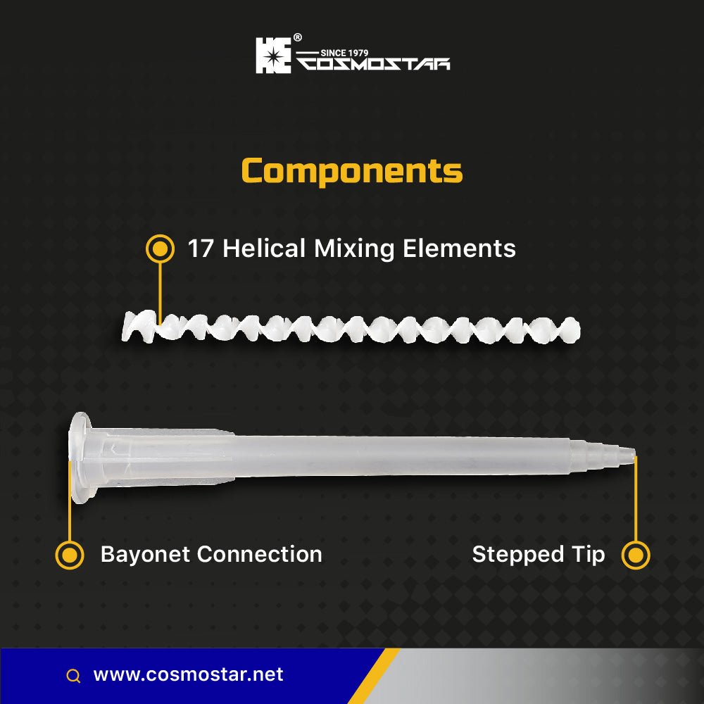 CosmoMix RCS06-17S 500 Pieces, Helical Static Mixer Nozzle Tube Tip, Bayonet Connection, 4 Inches, 17 Elements