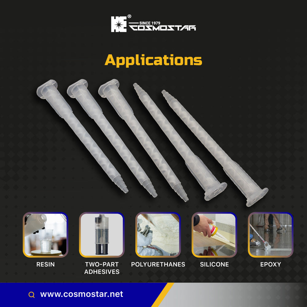 CosmoMix RCS06-17S 500 Pieces, Helical Static Mixer Nozzle Tube Tip, Bayonet Connection, 4 Inches, 17 Elements