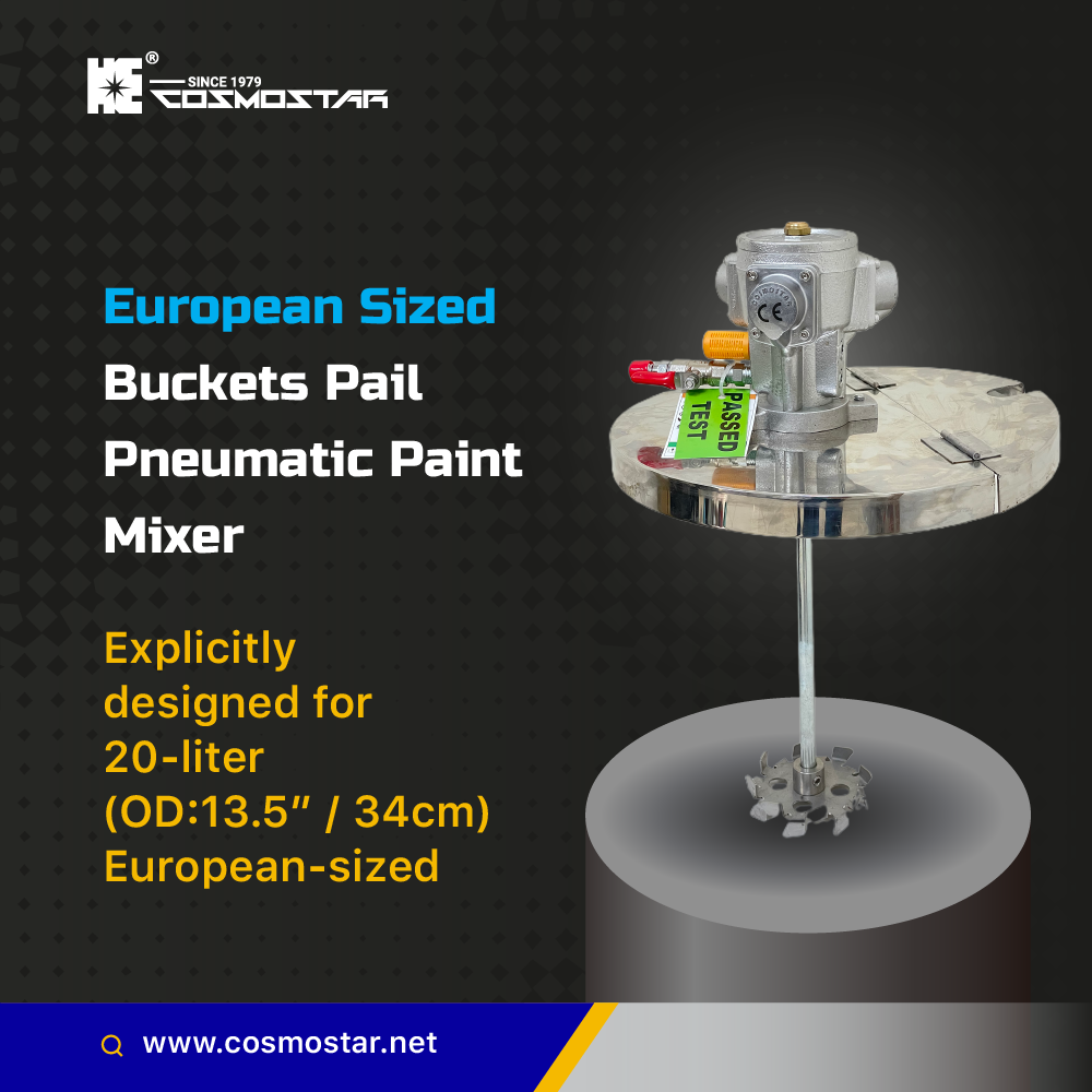 M0705 Round Cover 20 Liter European Sized Bucket (13.7" / 35 cm) Pneumatic Pail Agitator Paint Mixer