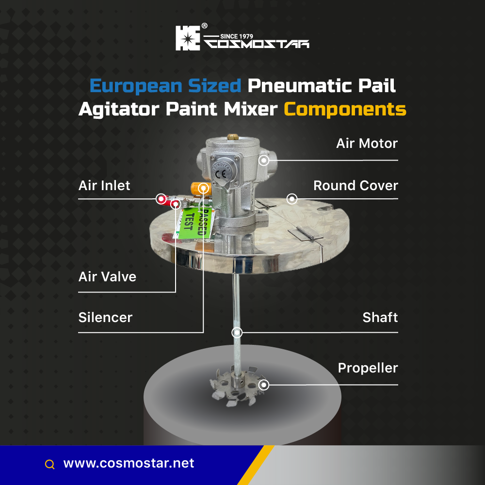 M0705 Round Cover 20 Liter European Sized Bucket (13.7" / 35 cm) Pneumatic Pail Agitator Paint Mixer