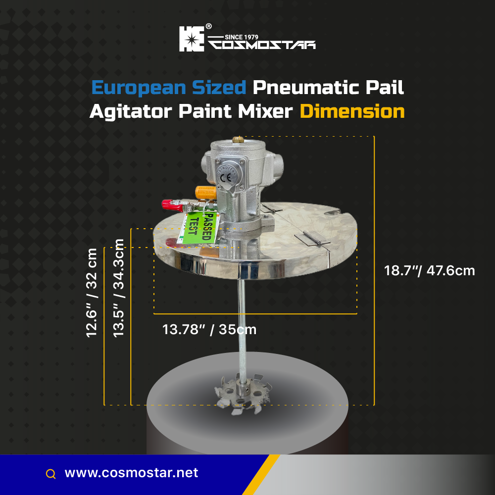 M0705 Round Cover 20 Liter European Sized Bucket (13.7" / 35 cm) Pneumatic Pail Agitator Paint Mixer