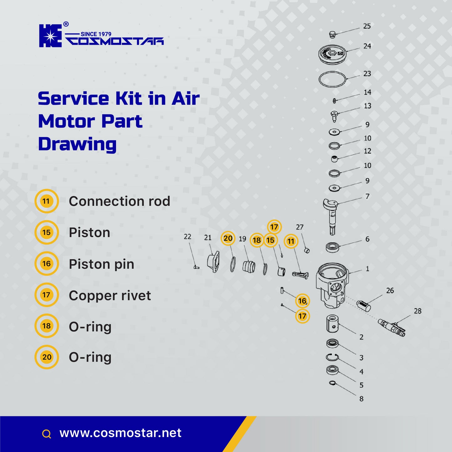 Cosmostar AM0705 1/8 HP Radial Piston Air Motor Service Kit