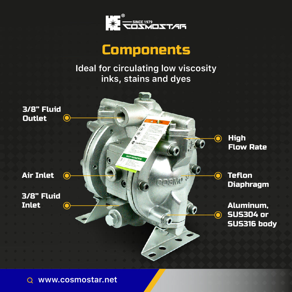 COSMOSTAR D0902 3/8" Stainless Steel Double Diaphragm Transfer Pump