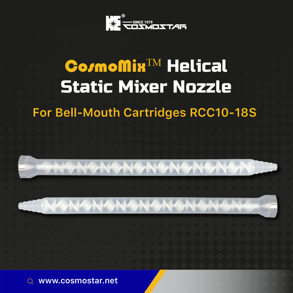 CosmoMix Helical Static Mixer Nozzle Tube Tip, Bell-Mouth, 8.5 Inches, 18 Elements, 10 Pieces, Static Mixer Plastic Resin Mixing For AB Glue Acrylic Adhensive Gun Mixer(RCC10-18L)