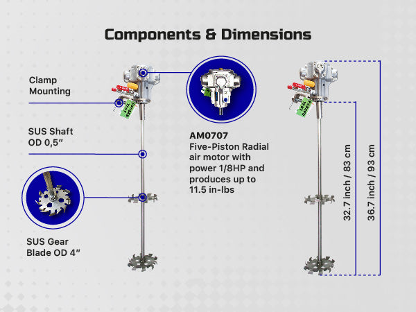 COSMOSTAR M0707 1/2 HP 55 Gallon COSMOSTAR 55 Gallon Pneumatic Agitator 1/2 HP, 7 N.M Clamp Mount Tank Barrel Drum Mixer