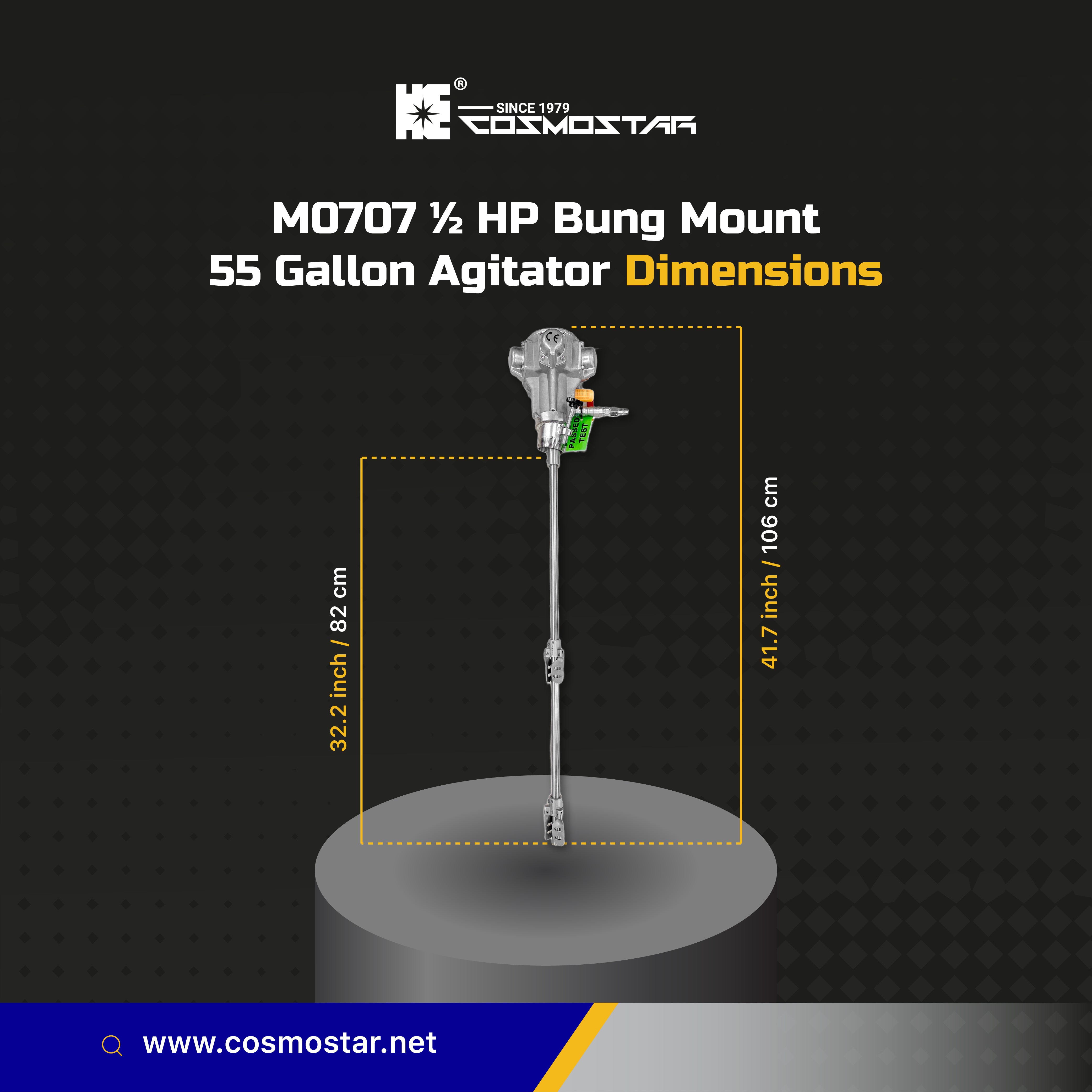 Bungstar COSMOSTAR M0707 1/2 HP 55 Gallon Bung Mount Close Drum Pneumatic Agita
