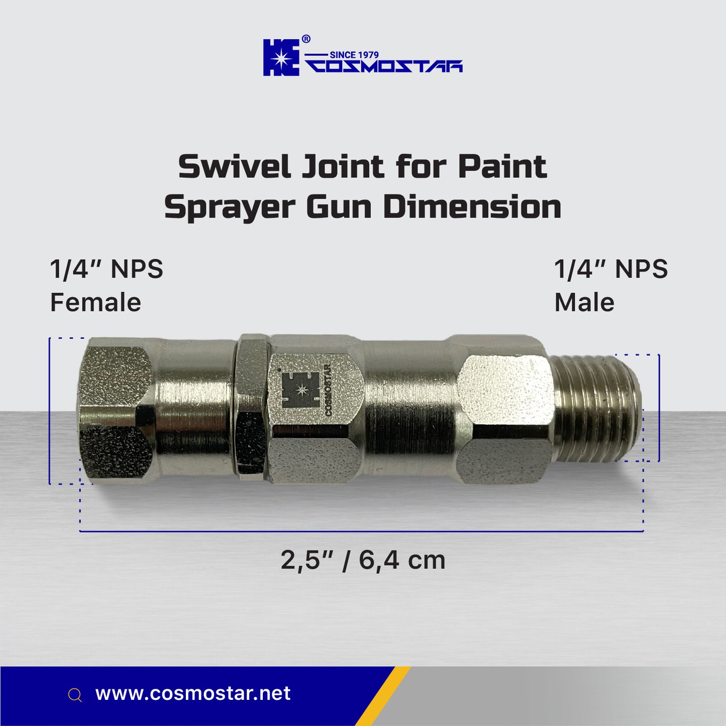 Cosmostar 360° 1/4" Inch Pressure Swivel Joint for Airless Hose, Gun and Sprayer (Ships from USA)