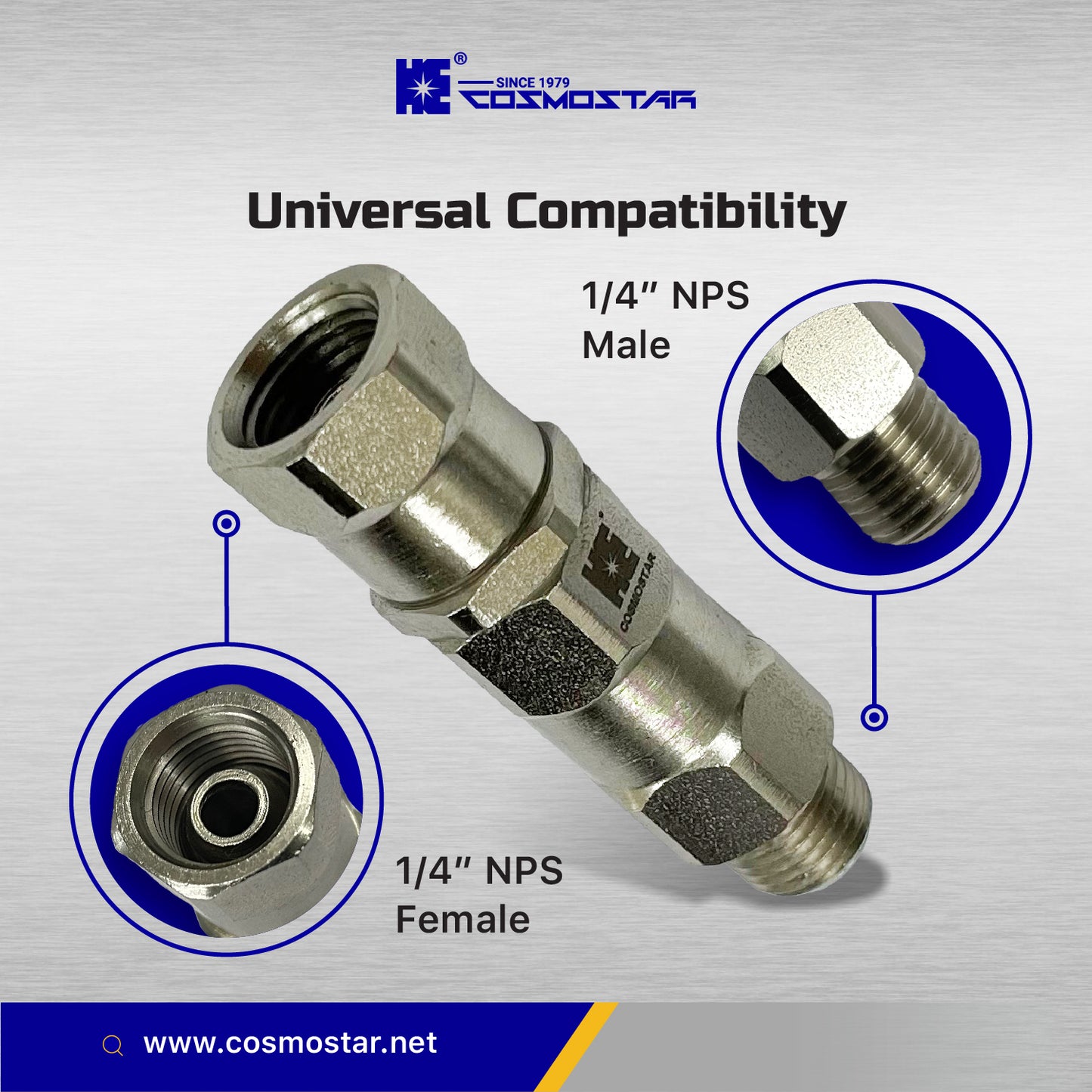 Cosmostar 360° 1/4" Inch Pressure Swivel Joint for Airless Hose, Gun and Sprayer (Ships from USA)