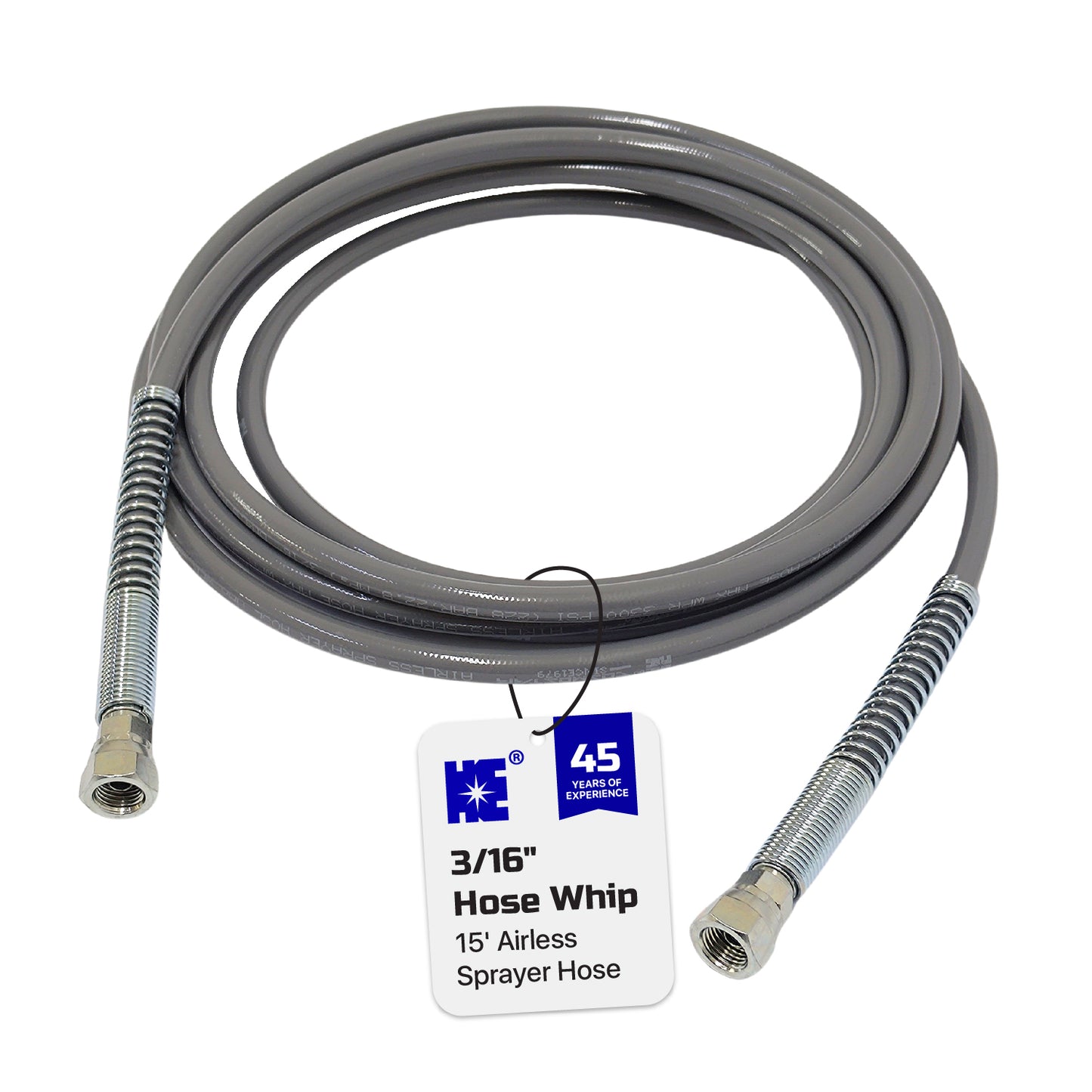 Cosmostar 3/16" x 15 feet Super Flexible Airless Sprayer Hose - 3300 PSI Max Pressure, Durable & Universal Fit Whip Hose