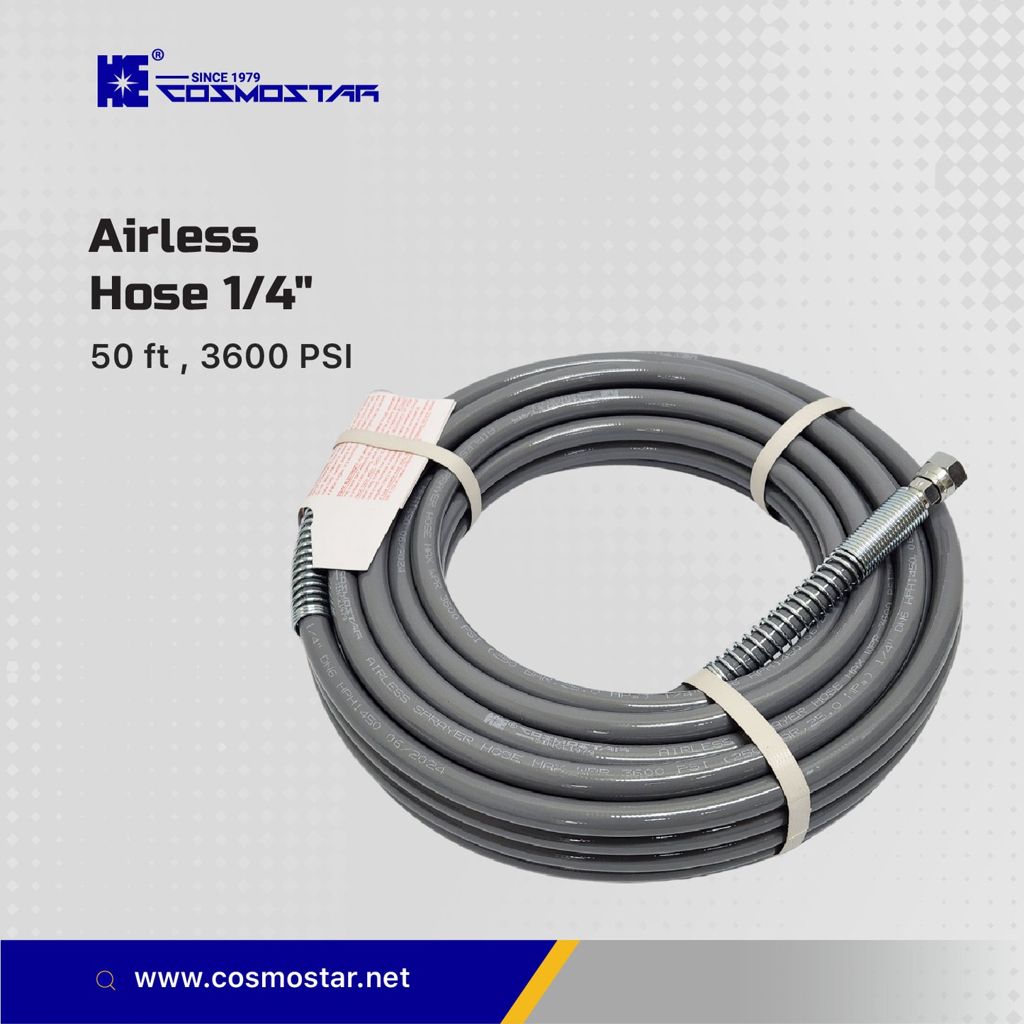 Cosmostar 1/4" x 50 feet Airless Sprayer Hose - 3600 PSI Max Pressure, Durable & Universal Fit Whip Hose  (Ships from USA)