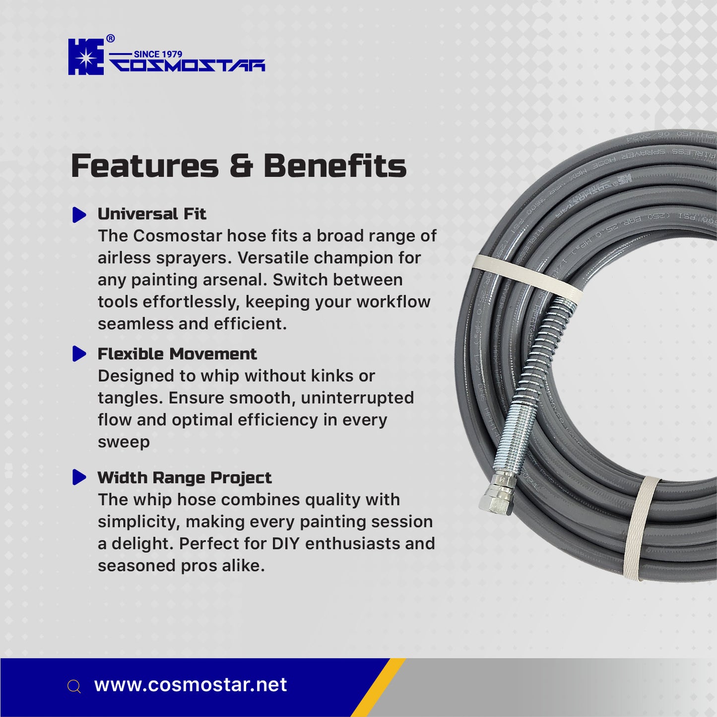 Cosmostar 1/4" x 50 feet Airless Sprayer Hose - 3600 PSI Max Pressure, Durable & Universal Fit Whip Hose  (Ships from USA)