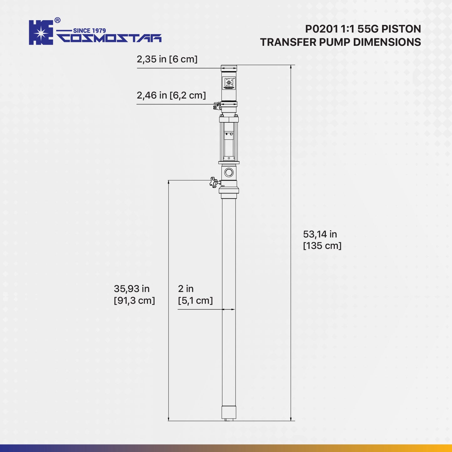 COSMOSTAR P0201 2" 2:1  55 Gallon Pneumatic Piston Transfer Pump (Stainless Steel, 55 Gallon Type)