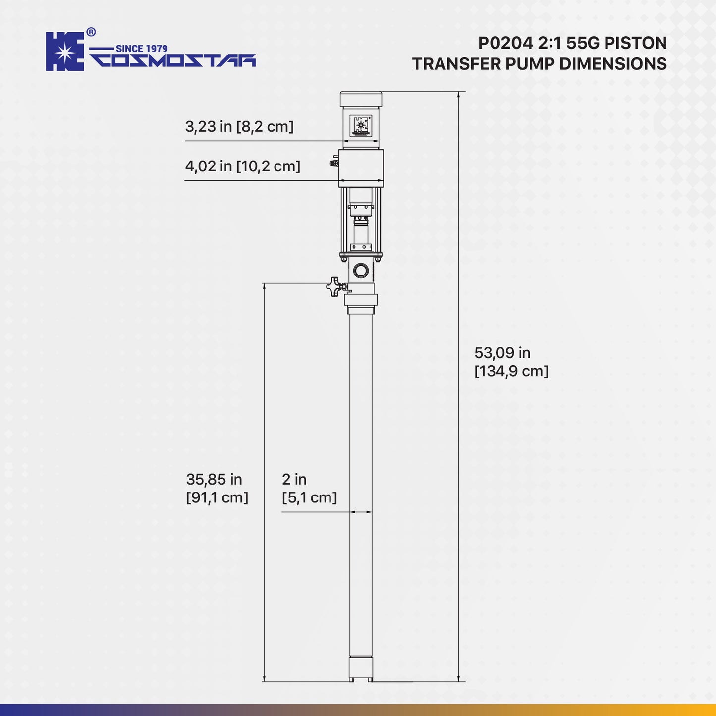 COSMOSTAR P0204 2.5" HI FLUX 2:1  55 Gallon Pneumatic Piston Transfer Pump
