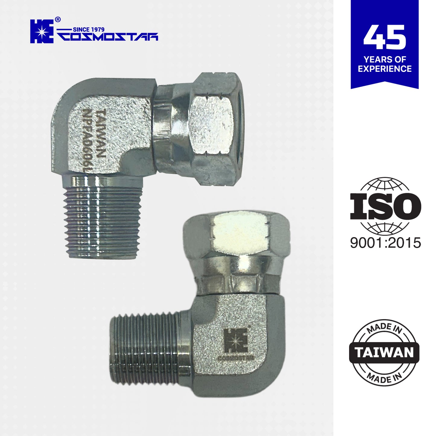 Cosmostar 3/8" NPTF Male x 3/8" NPSM Female 90 Degree Swivel Hydraulic Adapter