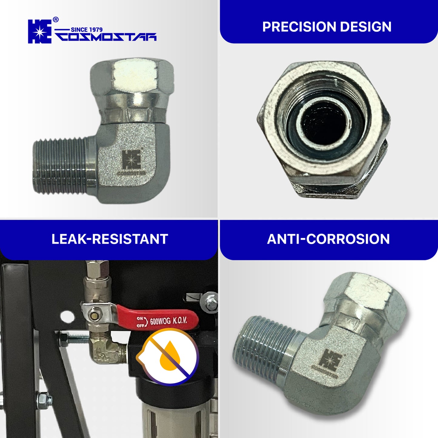 Cosmostar 3/8" NPTF Male x 3/8" NPSM Female 90 Degree Swivel Hydraulic Adapter